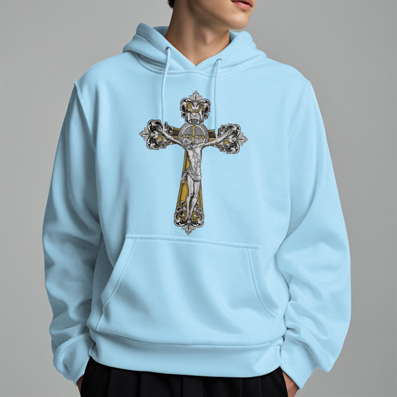 Christiandiscipleshop Classic Style St. Benedict Cruxifix Faith Fleece Lined Polyester Hoodie