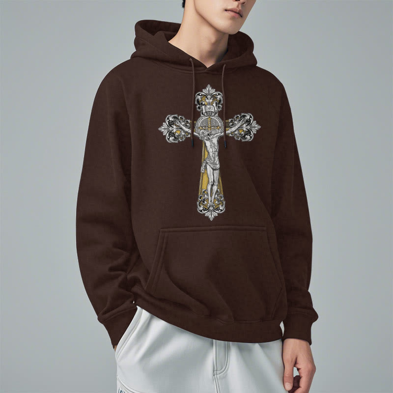 Christiandiscipleshop Classic Style St. Benedict Cruxifix Faith Fleece Lined Polyester Hoodie
