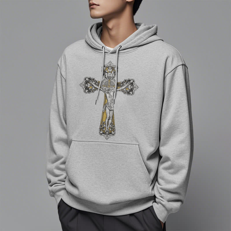 Christiandiscipleshop Classic Style St. Benedict Cruxifix Faith Fleece Lined Polyester Hoodie