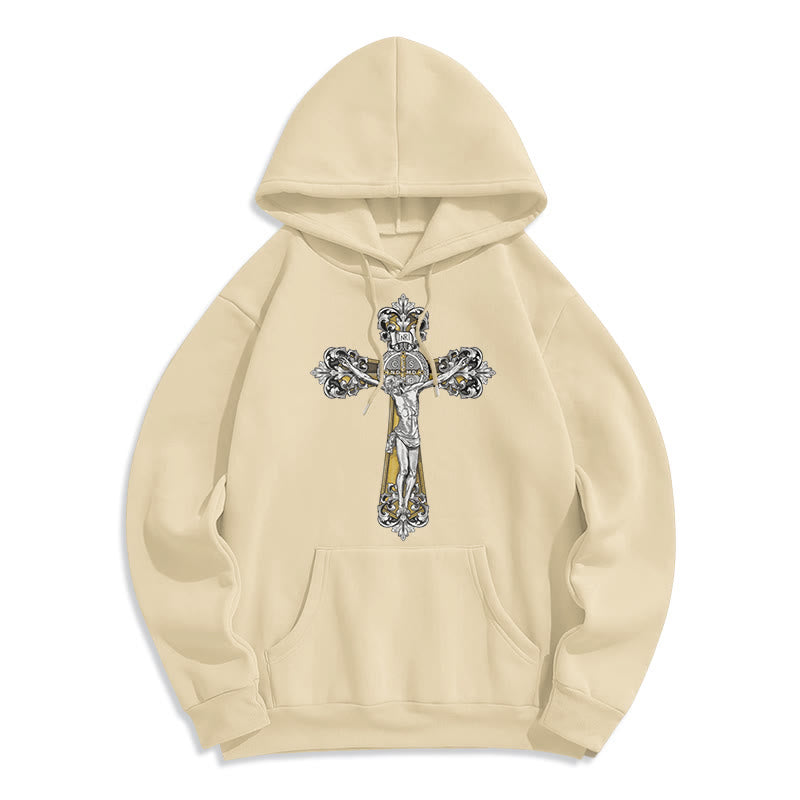 Christiandiscipleshop Klassischer Hoodie mit St.-Benedikt-Kreuzmotiv, gefüttert mit Fleece, Polyester
