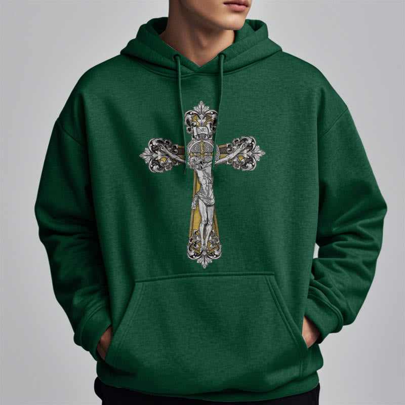 Christiandiscipleshop Classic Style St. Benedict Cruxifix Faith Fleece Lined Polyester Hoodie