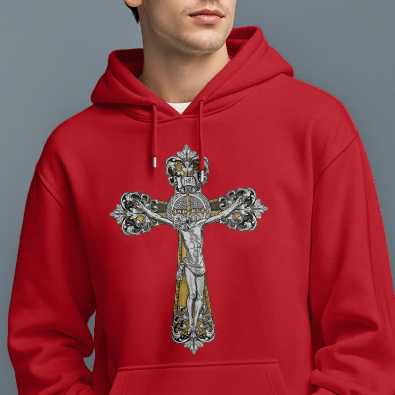 Christiandiscipleshop Classic Style St. Benedict Cruxifix Faith Fleece Lined Polyester Hoodie