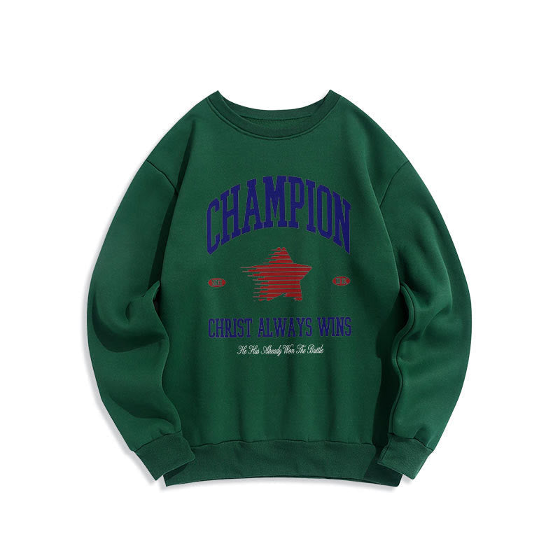 christiandiscipleshop Modern Style Champion Christ Always Wins Fleece Lined Polyester Sweatshirt