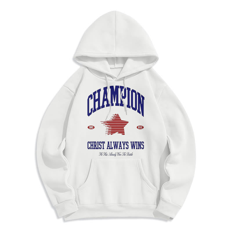 christiandiscipleshop Modern Style Champion Christ Always Wins Fleece Lined Polyester Hoodie