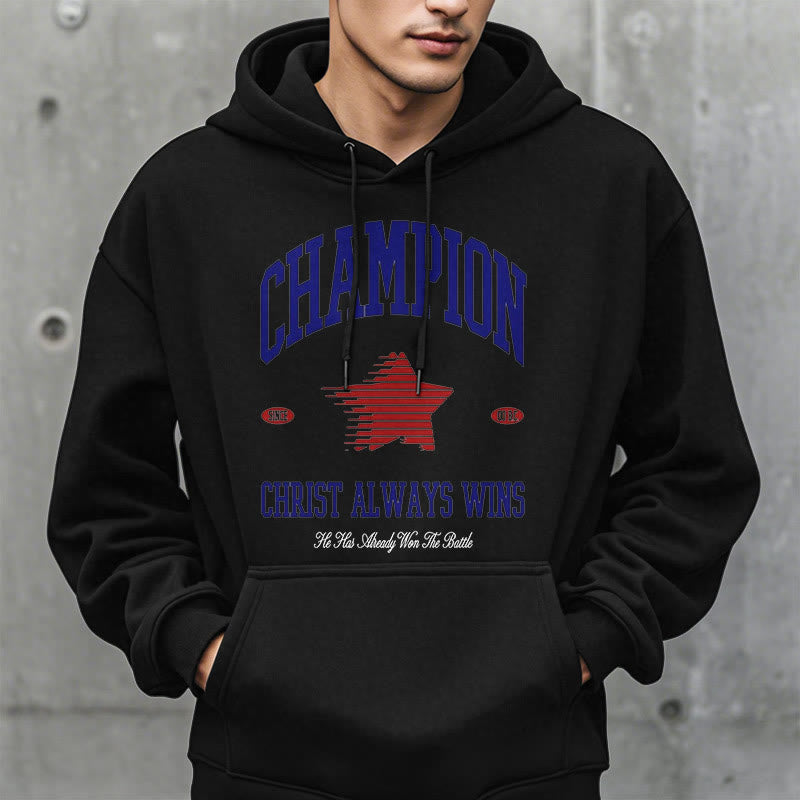 christiandiscipleshop Modern Style Champion Christ Always Wins Fleece Lined Polyester Hoodie