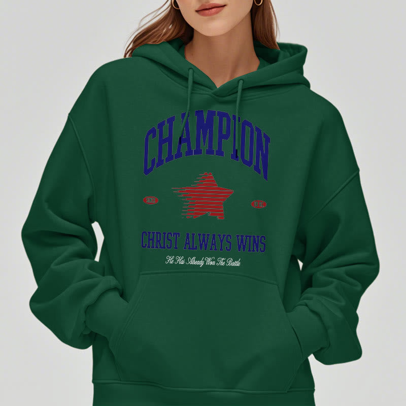 christiandiscipleshop Modern Style Champion Christ Always Wins Fleece Lined Polyester Hoodie