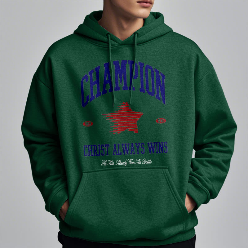 christiandiscipleshop Modern Style Champion Christ Always Wins Fleece Lined Polyester Hoodie