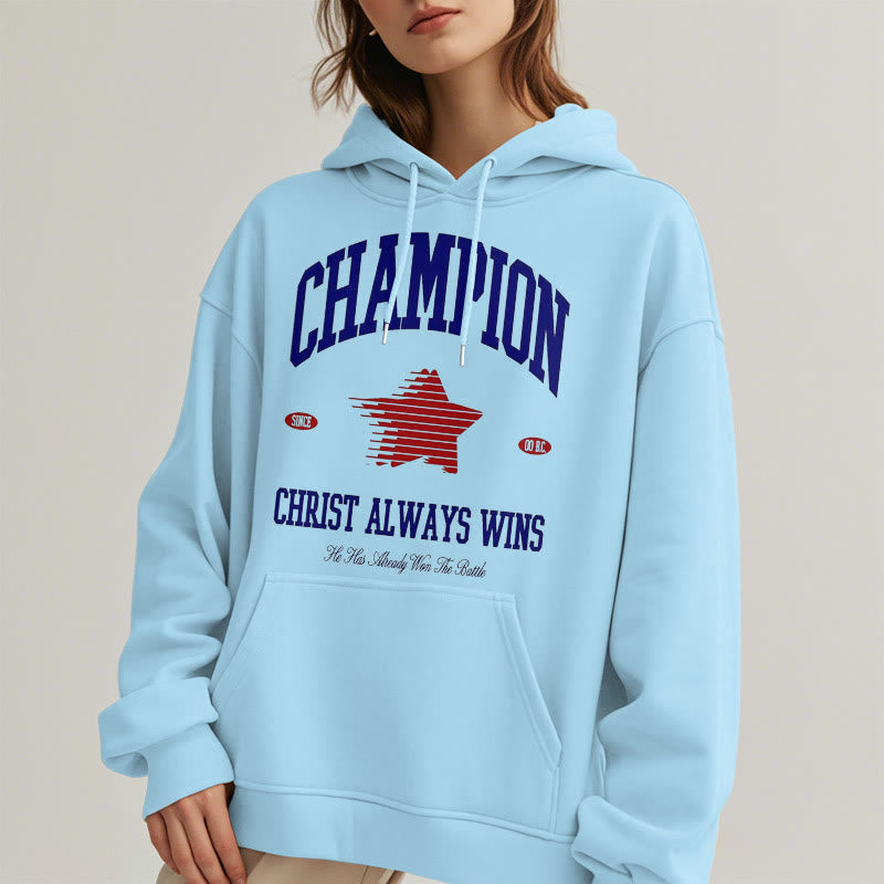 christiandiscipleshop Modern Style Champion Christ Always Wins Fleece Lined Polyester Hoodie