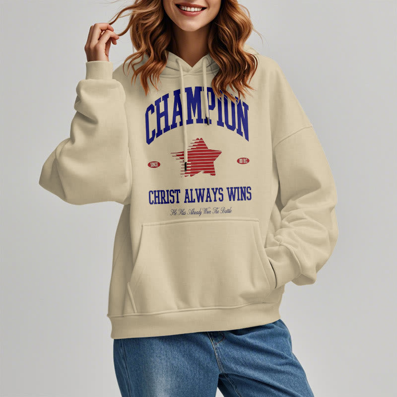 christiandiscipleshop Modern Style Champion Christ Always Wins Fleece Lined Polyester Hoodie