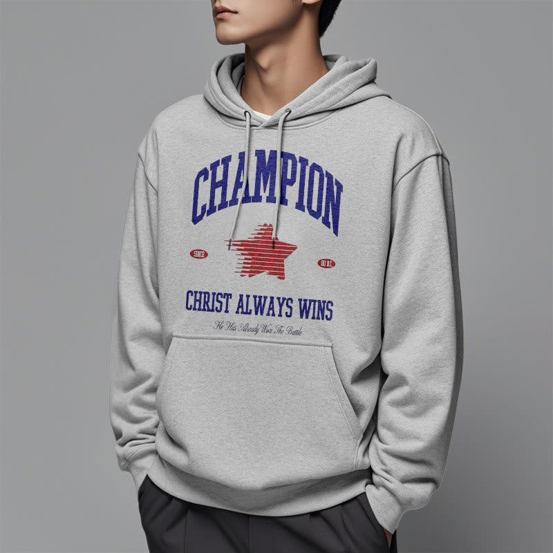 christiandiscipleshop Modern Style Champion Christ Always Wins Fleece Lined Polyester Hoodie