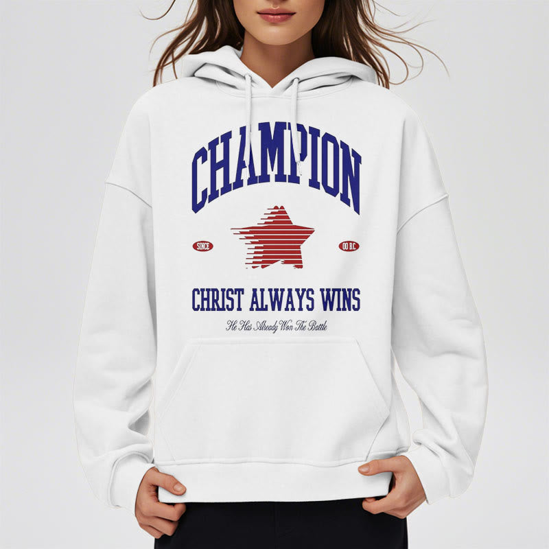 christiandiscipleshop Modern Style Champion Christ Always Wins Fleece Lined Polyester Hoodie