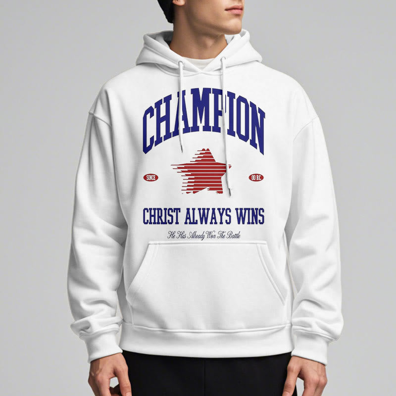 christiandiscipleshop Modern Style Champion Christ Always Wins Fleece Lined Polyester Hoodie