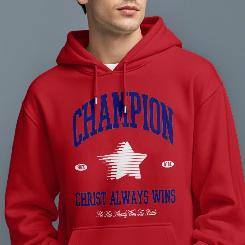 christiandiscipleshop Modern Style Champion Christ Always Wins Fleece Lined Polyester Hoodie