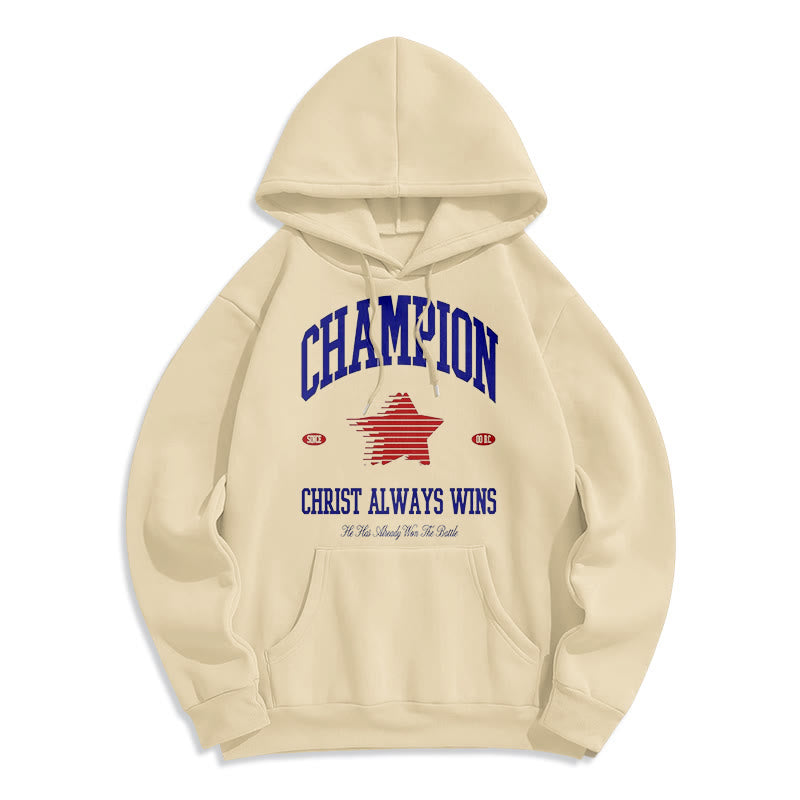 christiandiscipleshop Modern Style Champion Christ Always Wins Fleece Lined Polyester Hoodie