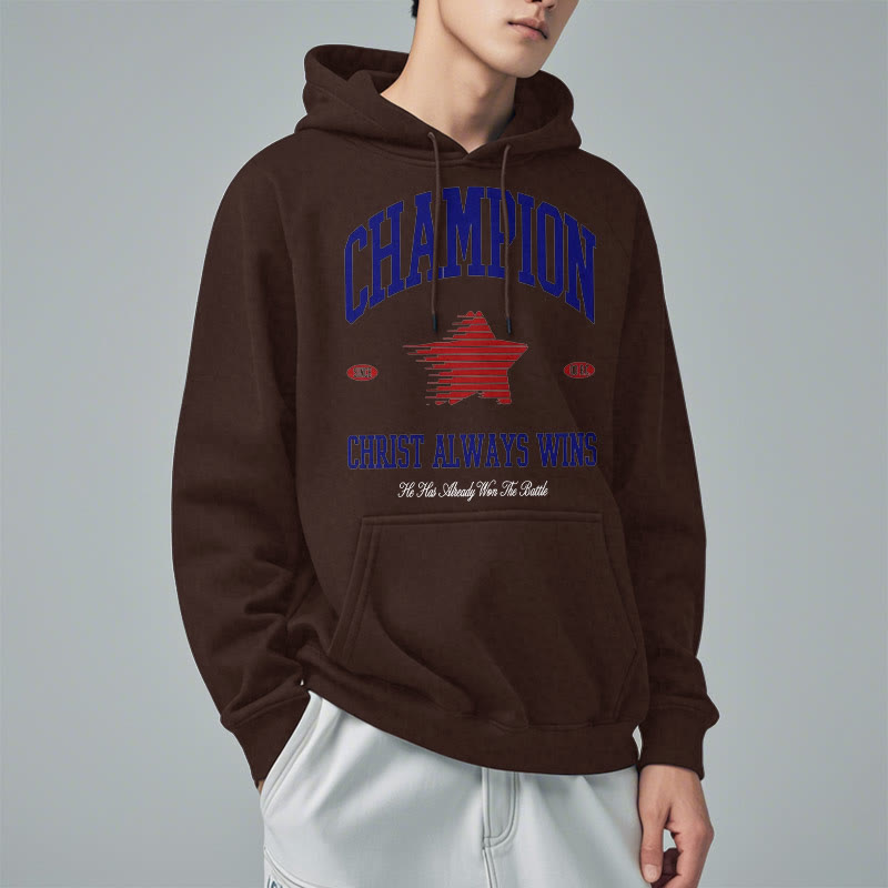 christiandiscipleshop Modern Style Champion Christ Always Wins Fleece Lined Polyester Hoodie