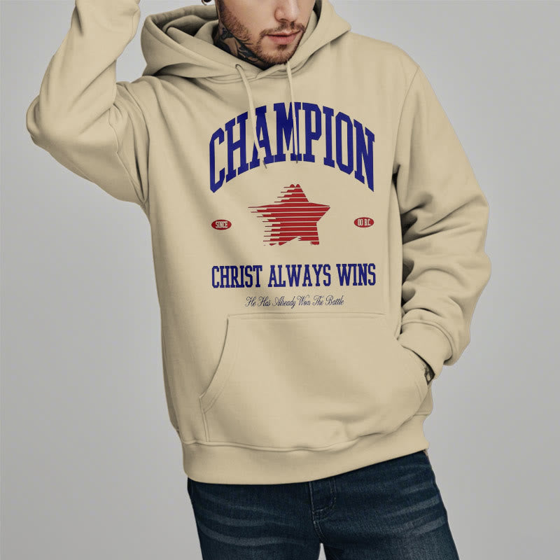 christiandiscipleshop Modern Style Champion Christ Always Wins Fleece Lined Polyester Hoodie