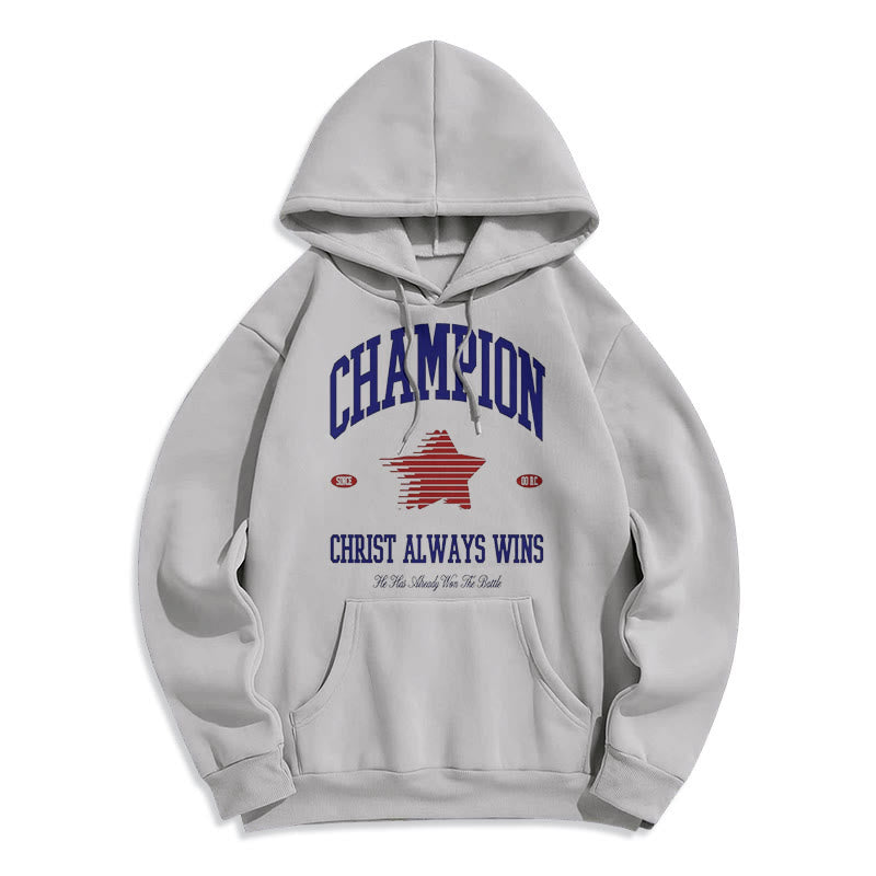 christiandiscipleshop Modern Style Champion Christ Always Wins Fleece Lined Polyester Hoodie