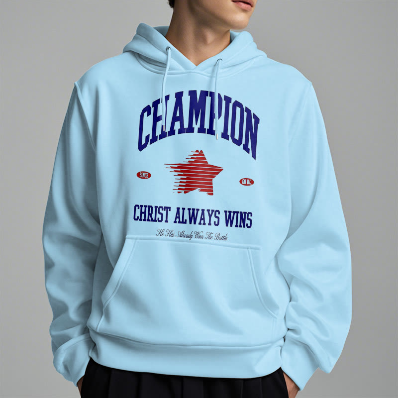 christiandiscipleshop Modern Style Champion Christ Always Wins Fleece Lined Polyester Hoodie