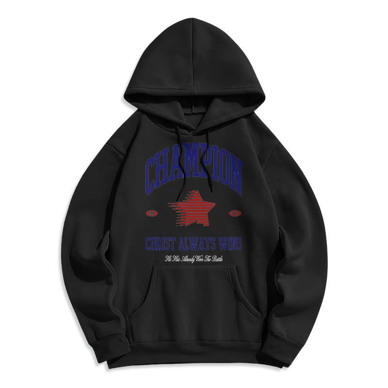 christiandiscipleshop Modern Style Champion Christ Always Wins Fleece Lined Polyester Hoodie