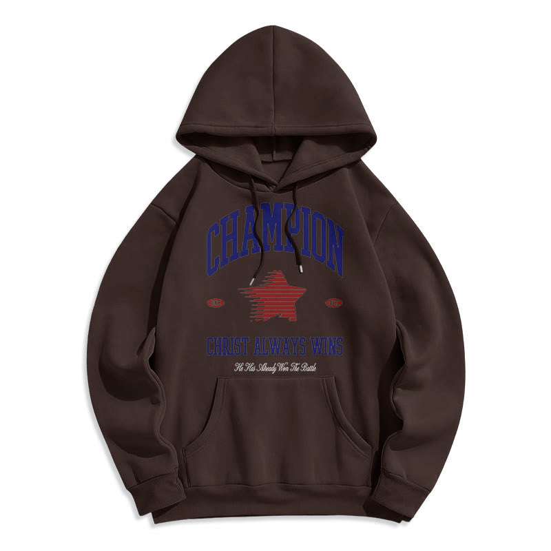 christiandiscipleshop Modern Style Champion Christ Always Wins Fleece Lined Polyester Hoodie