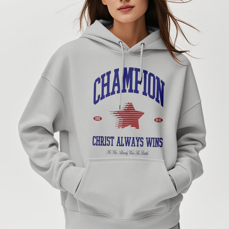 christiandiscipleshop Modern Style Champion Christ Always Wins Fleece Lined Polyester Hoodie