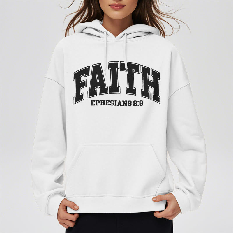 christiandiscipleshop Modern Style Faith Ephesians 2 : 8 Fleece Lined Polyester Hoodie