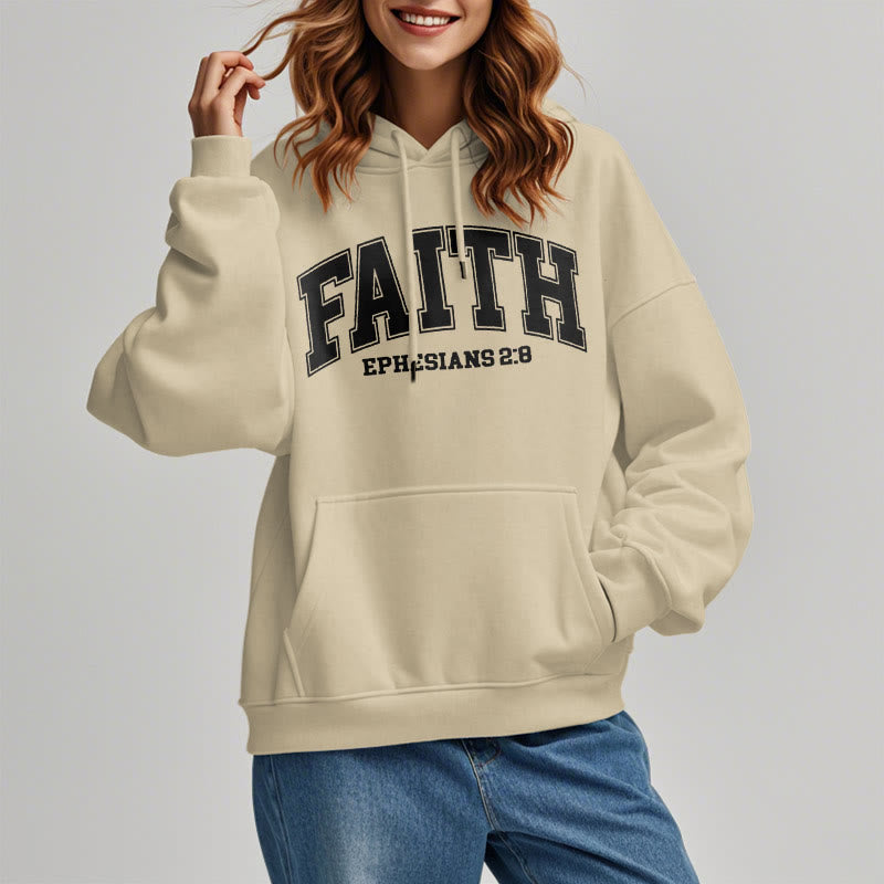christiandiscipleshop Modern Style Faith Ephesians 2 : 8 Fleece Lined Polyester Hoodie