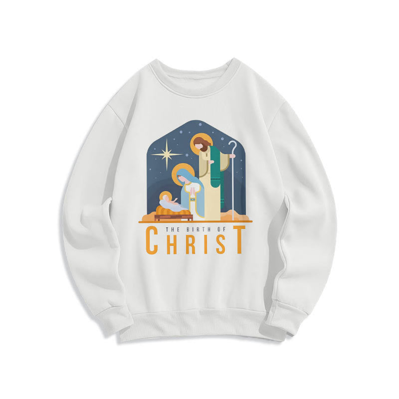 Christiandiscipleshop Colored Style Birth Of Christ Nativity Scene Fleece Lined Polyester Sweatshirt