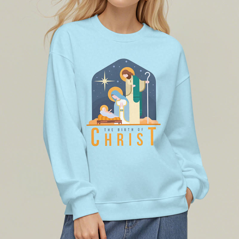 Christiandiscipleshop Colored Style Birth Of Christ Nativity Scene Fleece Lined Polyester Sweatshirt