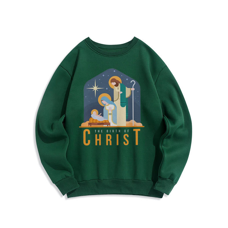 Christiandiscipleshop Colored Style Birth Of Christ Nativity Scene Fleece Lined Polyester Sweatshirt