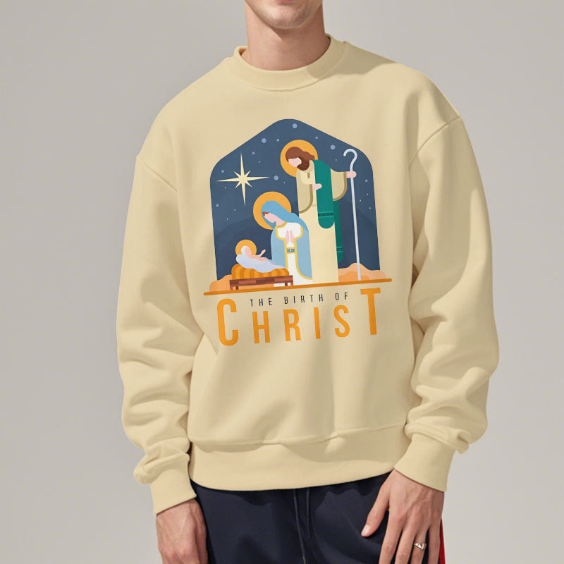 Christiandiscipleshop Colored Style Birth Of Christ Nativity Scene Fleece Lined Polyester Sweatshirt