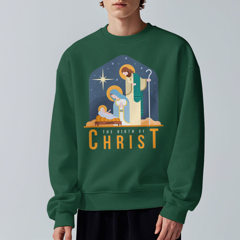 Christiandiscipleshop Colored Style Birth Of Christ Nativity Scene Fleece Lined Polyester Sweatshirt
