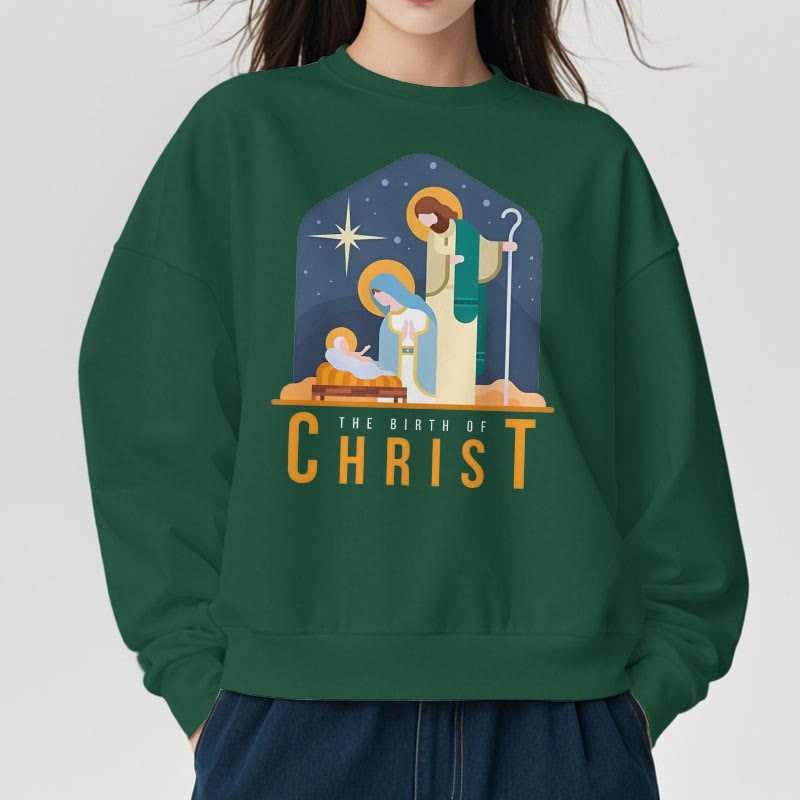 Christiandiscipleshop Colored Style Birth Of Christ Nativity Scene Fleece Lined Polyester Sweatshirt