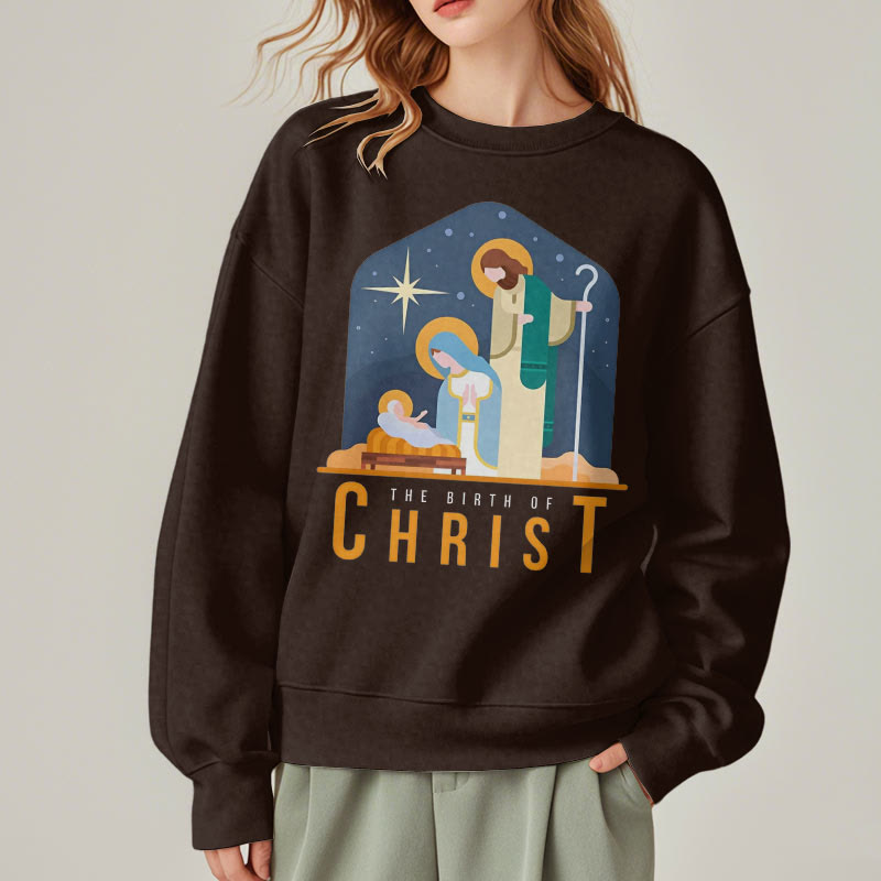 Christiandiscipleshop Colored Style Birth Of Christ Nativity Scene Fleece Lined Polyester Sweatshirt