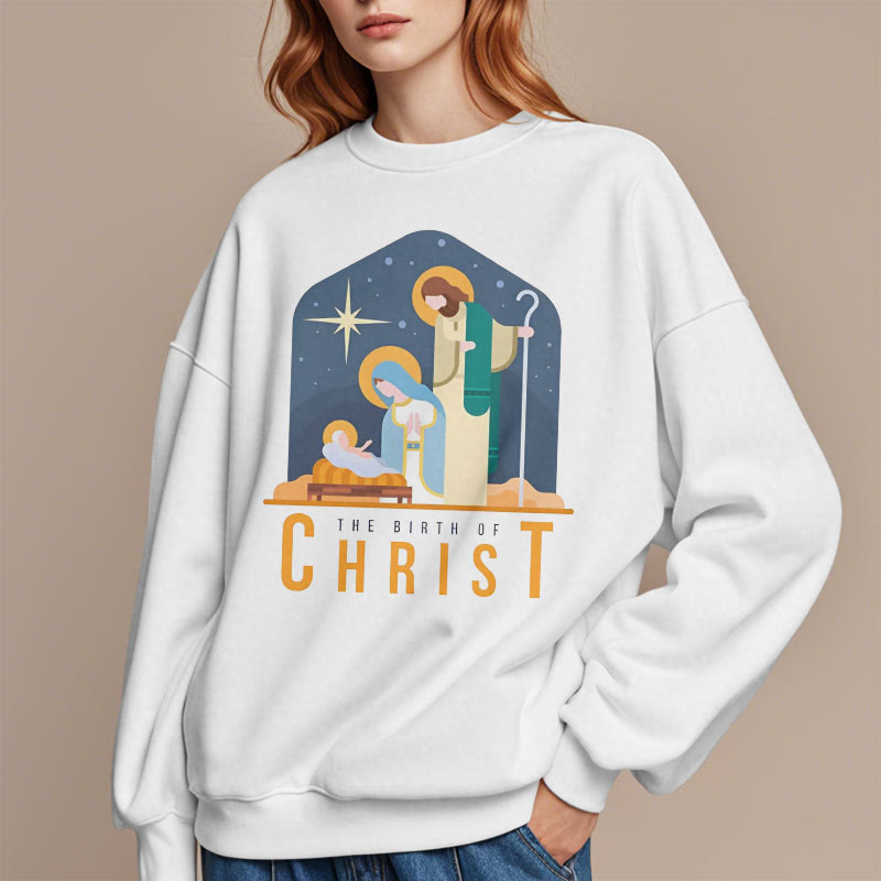 Christiandiscipleshop Colored Style Birth Of Christ Nativity Scene Fleece Lined Polyester Sweatshirt