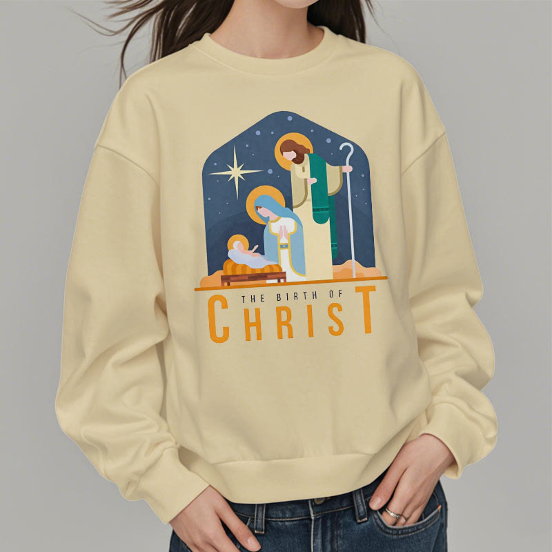 Christiandiscipleshop Colored Style Birth Of Christ Nativity Scene Fleece Lined Polyester Sweatshirt
