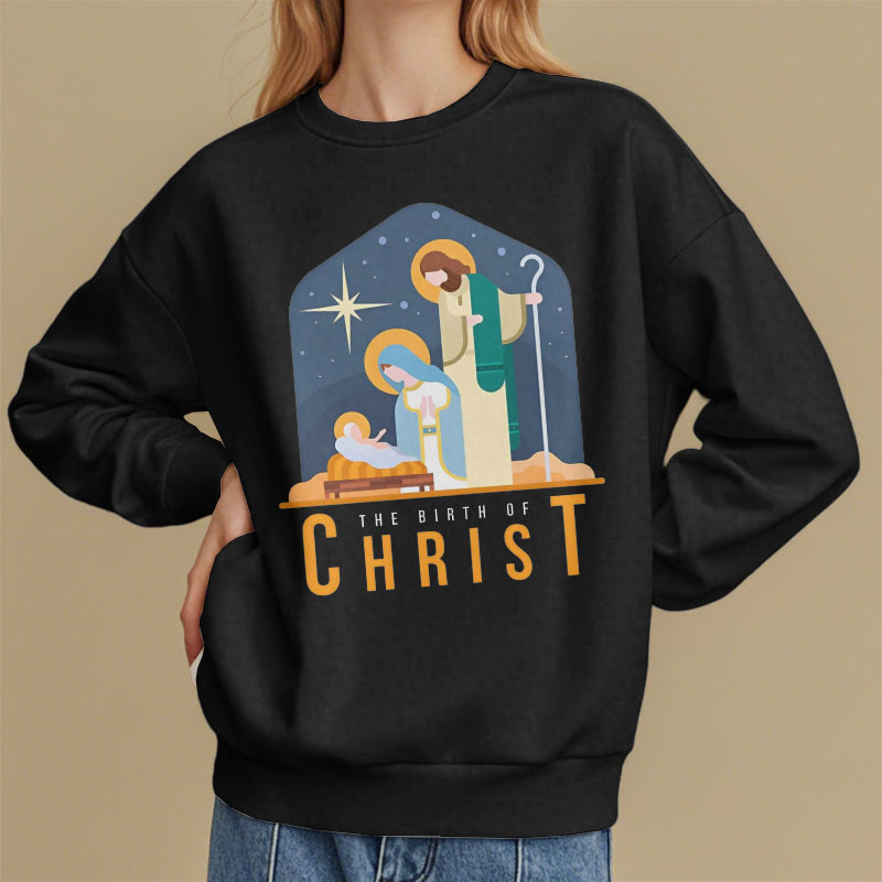 Christiandiscipleshop Colored Style Birth Of Christ Nativity Scene Fleece Lined Polyester Sweatshirt