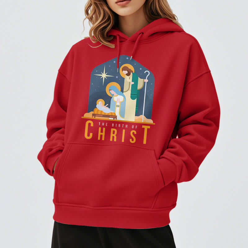 Christiandiscipleshop Colored Style Birth Of Christ Nativity Scene Fleece Lined Polyester Hoodie