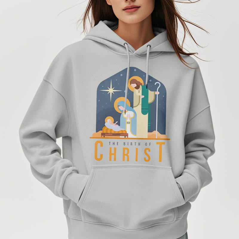 Christiandiscipleshop Colored Style Birth Of Christ Nativity Scene Fleece Lined Polyester Hoodie