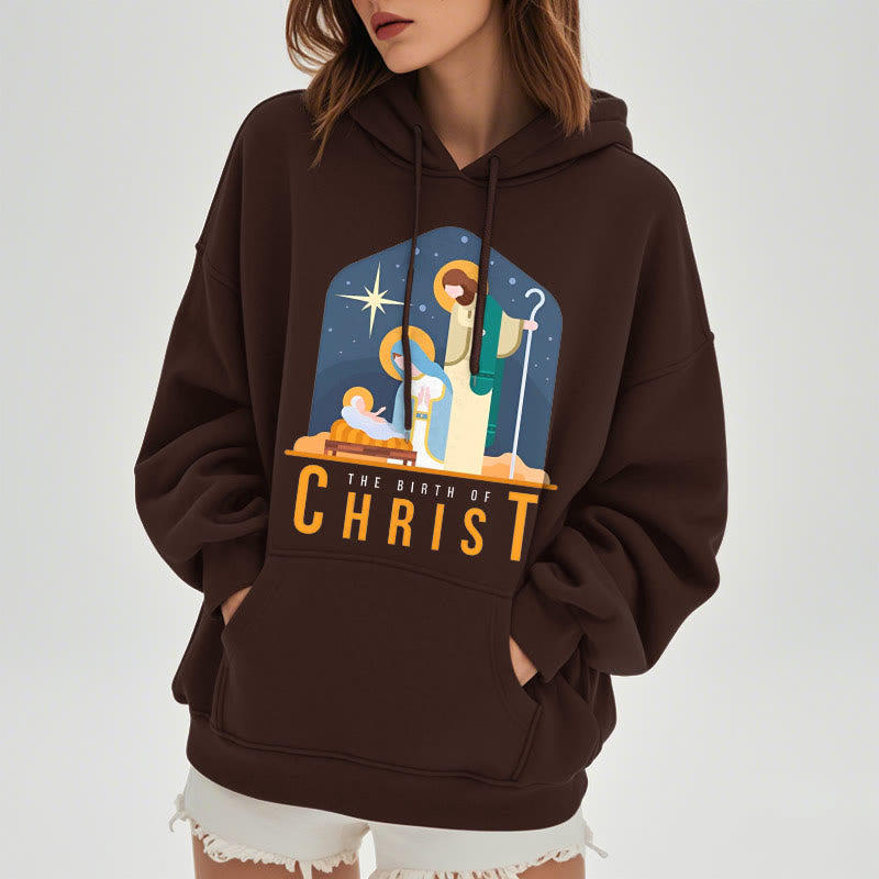 Christiandiscipleshop Colored Style Birth Of Christ Nativity Scene Fleece Lined Polyester Hoodie