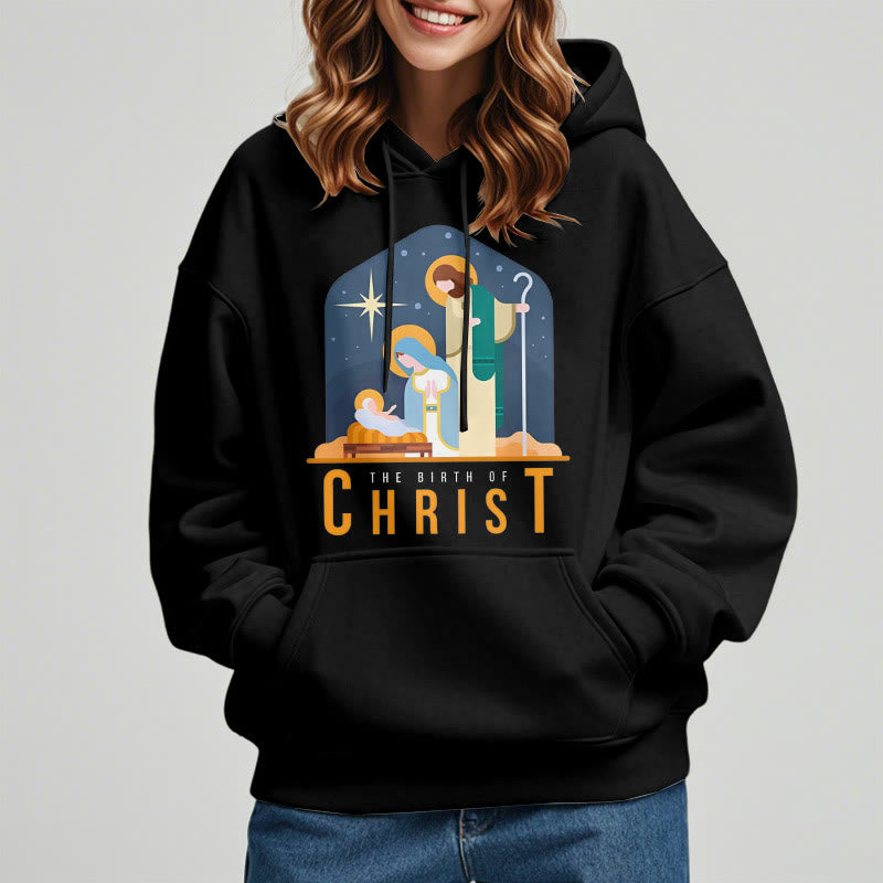 Christiandiscipleshop Colored Style Birth Of Christ Nativity Scene Fleece Lined Polyester Hoodie