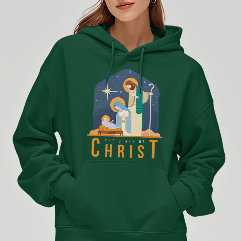 Christiandiscipleshop Colored Style Birth Of Christ Nativity Scene Fleece Lined Polyester Hoodie