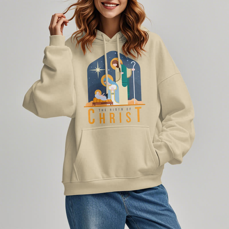 Christiandiscipleshop Colored Style Birth Of Christ Nativity Scene Fleece Lined Polyester Hoodie