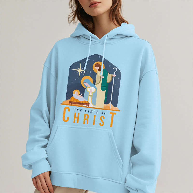 Christiandiscipleshop Colored Style Birth Of Christ Nativity Scene Fleece Lined Polyester Hoodie
