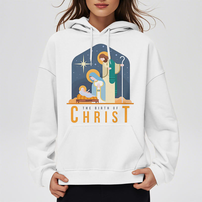 Christiandiscipleshop Colored Style Birth Of Christ Nativity Scene Fleece Lined Polyester Hoodie