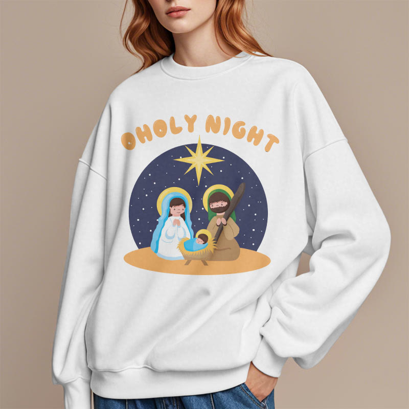 Christiandiscipleshop Colored Style Holy Night Nativity Scene Fleece Lined Polyester Sweatshirt