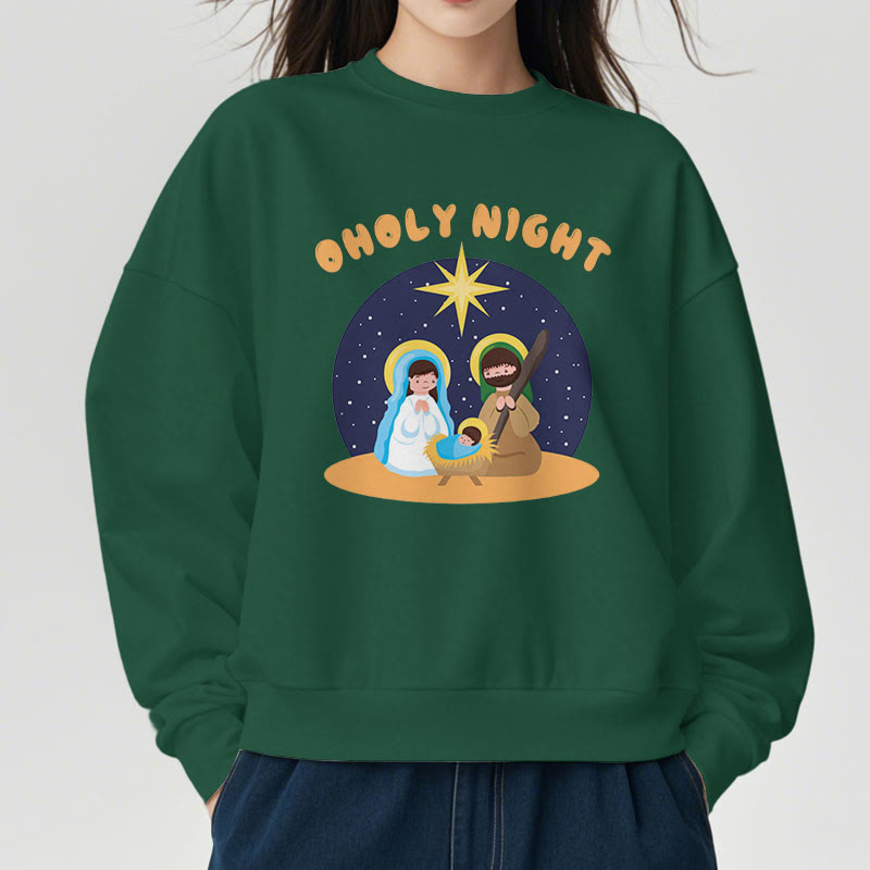 Christiandiscipleshop Colored Style Holy Night Nativity Scene Fleece Lined Polyester Sweatshirt