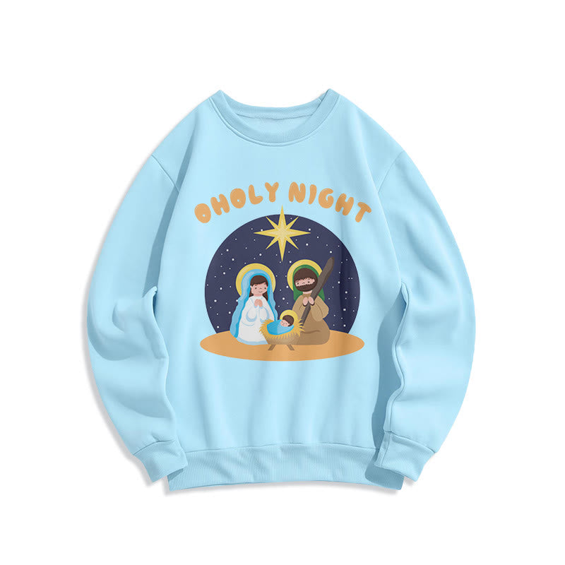 Christiandiscipleshop Colored Style Holy Night Nativity Scene Fleece Lined Polyester Sweatshirt