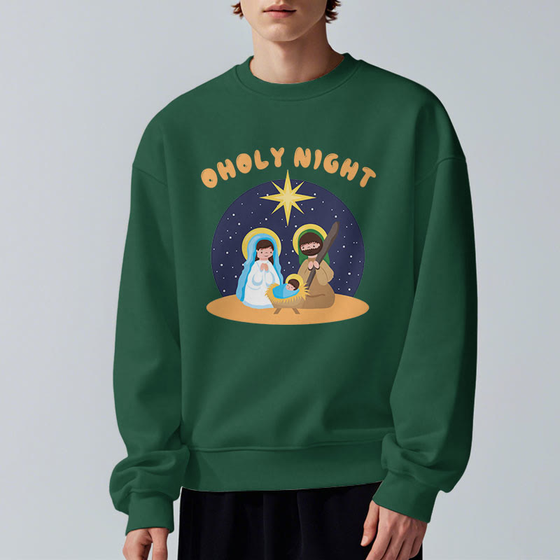 Christiandiscipleshop Colored Style Holy Night Nativity Scene Fleece Lined Polyester Sweatshirt