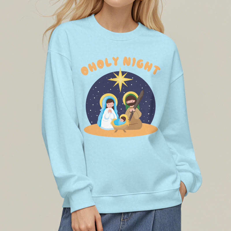 Christiandiscipleshop Colored Style Holy Night Nativity Scene Fleece Lined Polyester Sweatshirt
